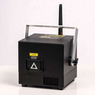 A Lasercube Ultra 2.5W SOLO for laser lights projections and laser shows sitting on a table.